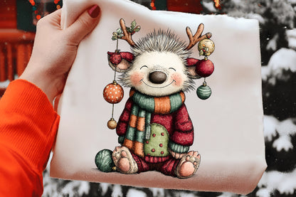 Christmas Cute Hedgehog Clipart PNG Bundle | Adorable Watercolor Holiday Hedgehog Clipart | Festive Winter Hedgehog PNG