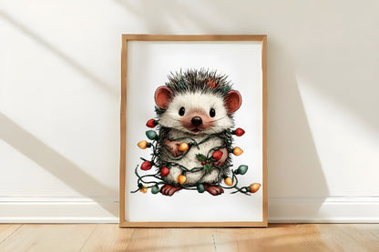 Christmas Cute Hedgehog Clipart PNG Bundle | Adorable Watercolor Holiday Hedgehog Clipart | Festive Winter Hedgehog PNG