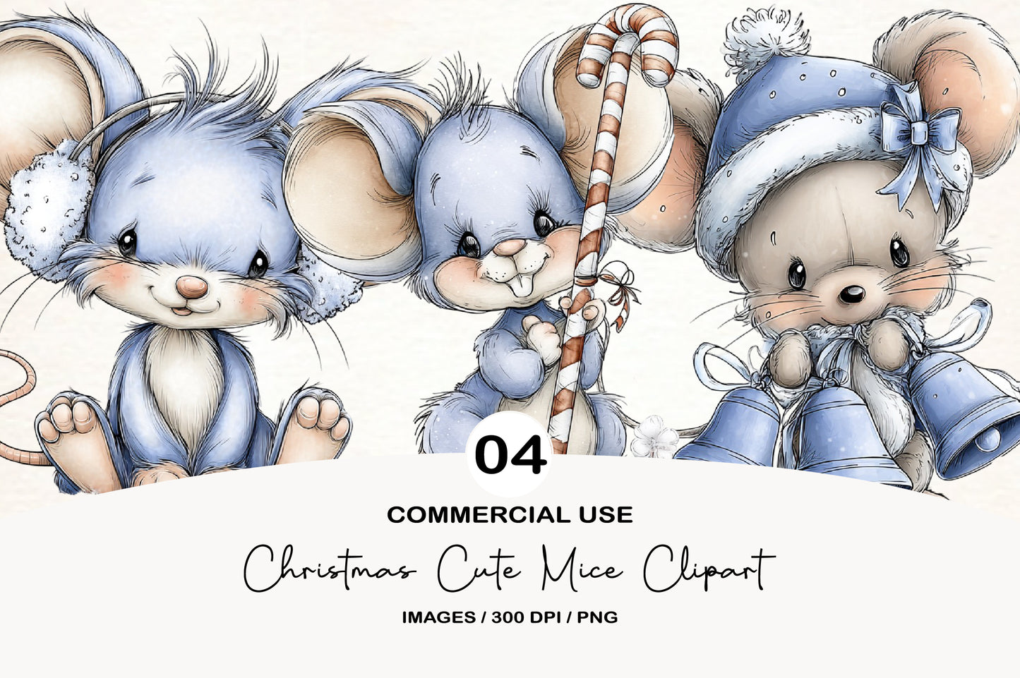 Christmas Cute Mice Clipart Bundle | Adorable Watercolor Holiday Mice PNG | Festive Christmas Mouse Clipart
