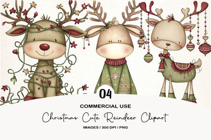 Cute Christmas Reindeer Clipart PNG