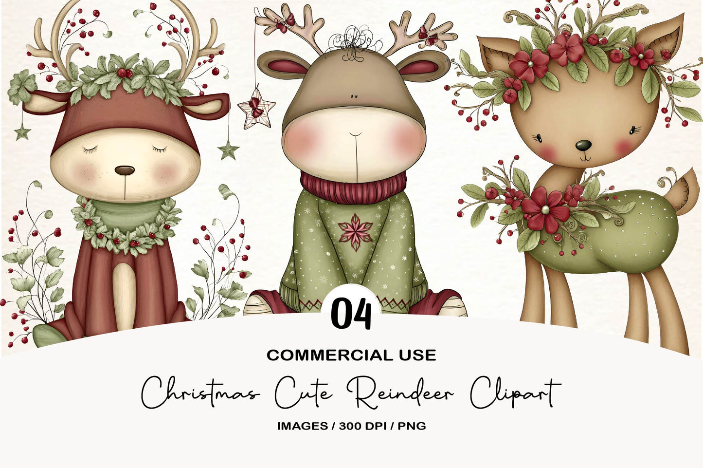 Cute Christmas Reindeer Clipart PNG