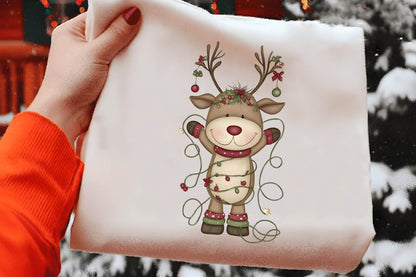 Christmas Cute Reindeer Clipart PNG Bundle | Adorable Watercolor Holiday Reindeer Clipart