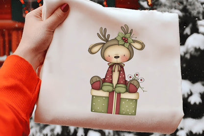 Christmas Cute Reindeer Clipart PNG Bundle | Adorable Watercolor Christmas Reindeer PNG