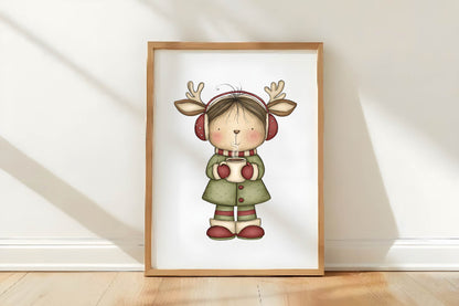 Christmas Cute Reindeer Clipart PNG Bundle | Adorable Watercolor Christmas Reindeer PNG