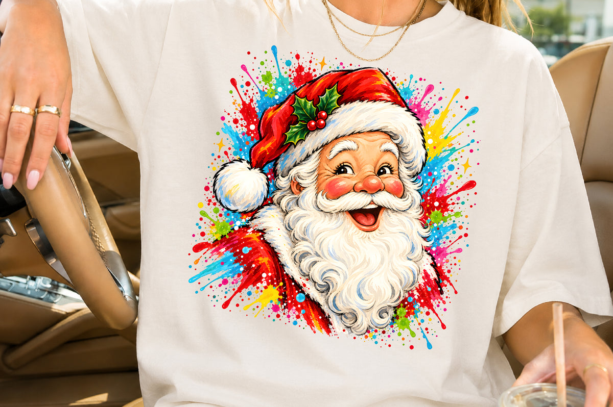 Cute Santa Claus PNG Colorful Christmas Sublimation Design