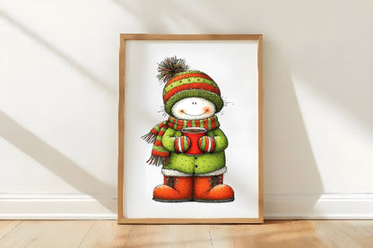 Christmas Cute Snowman Clipart PNG Bundle | Adorable Watercolor Holiday Snowman Clipart