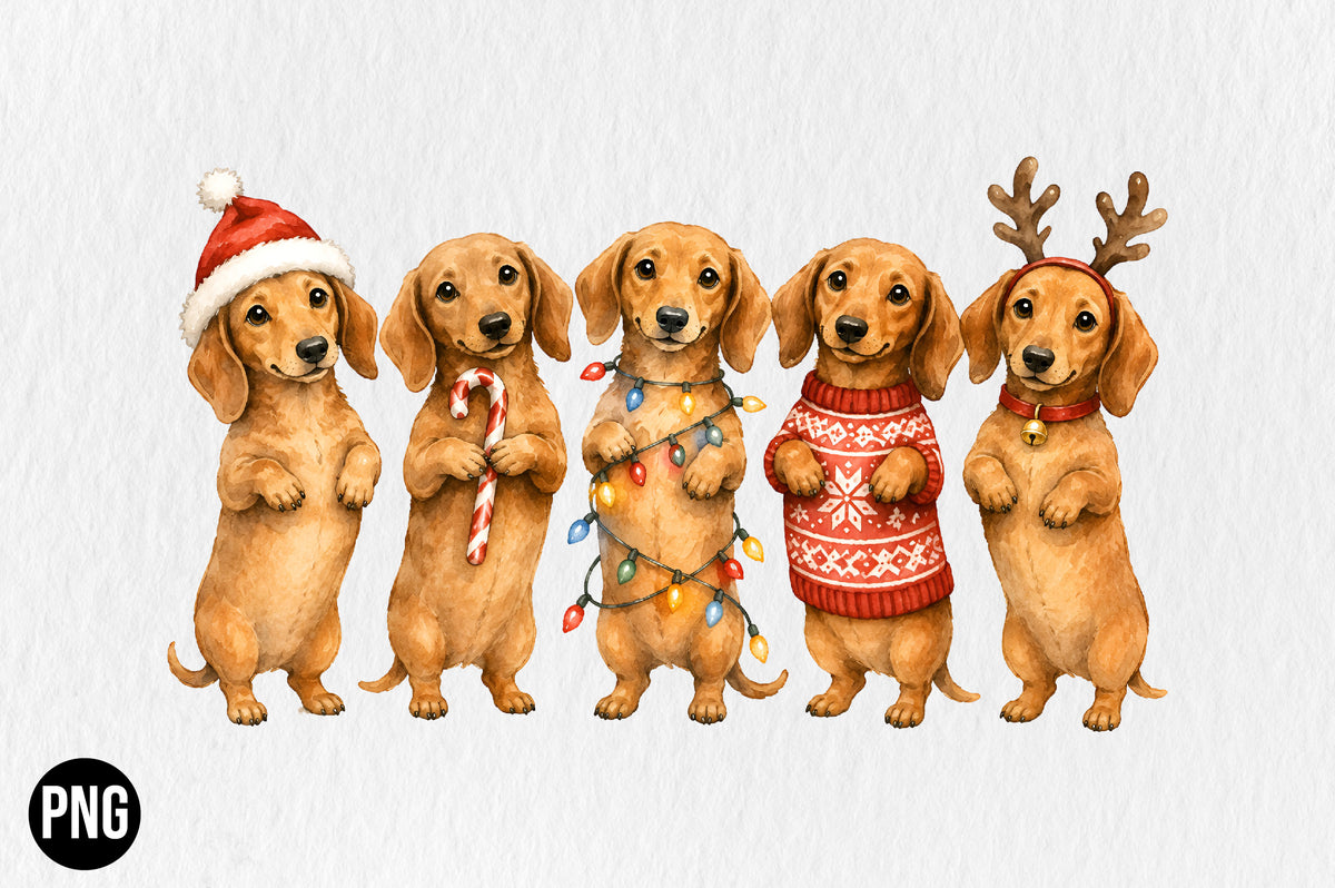 Christmas Dachshund Dog PNG Bundle