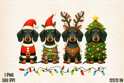 Christmas Dachshund PNG Cute Wiener Dog Christmas Sublimation