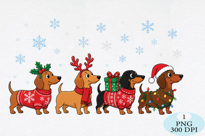 Christmas Dachshund Dogs PNG Bundle