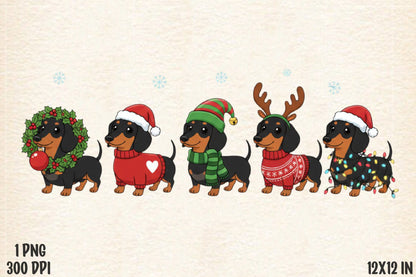 Christmas Dachshund PNG Cute Holiday Wiener Dog Sublimation