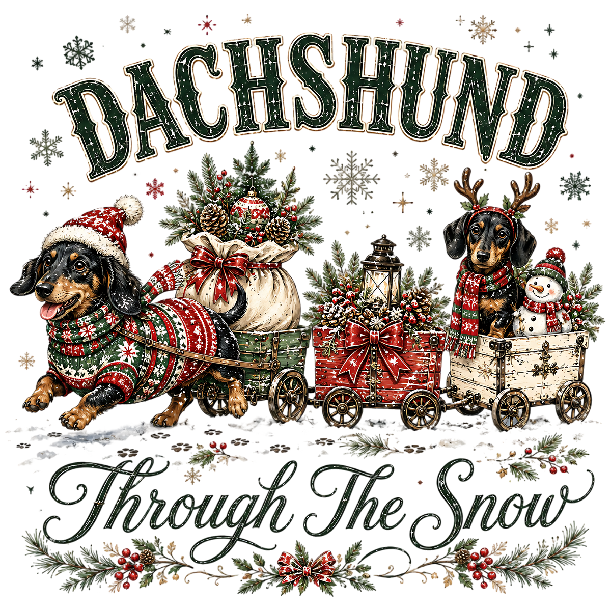 Christmas Dachshund Through The Snow PNG