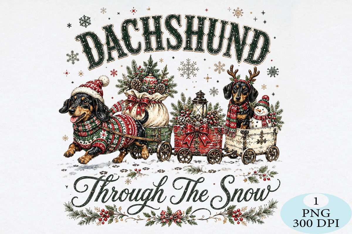 Christmas Dachshund Through The Snow PNG