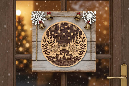 Christmas Deer Bridge Laser Cut SVG, Reindeer Winter Bridge Ornament Cut File, Woodland Christmas Decor
