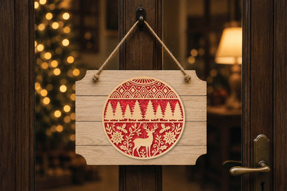 Christmas Deer Forest Ornament Laser Cut SVG, Reindeer Woodland Ornament Cut File, Christmas Tree Decor