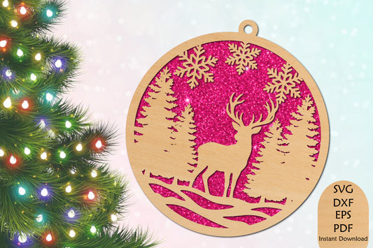 Christmas Deer Forest Ornament Laser Cut SVG File