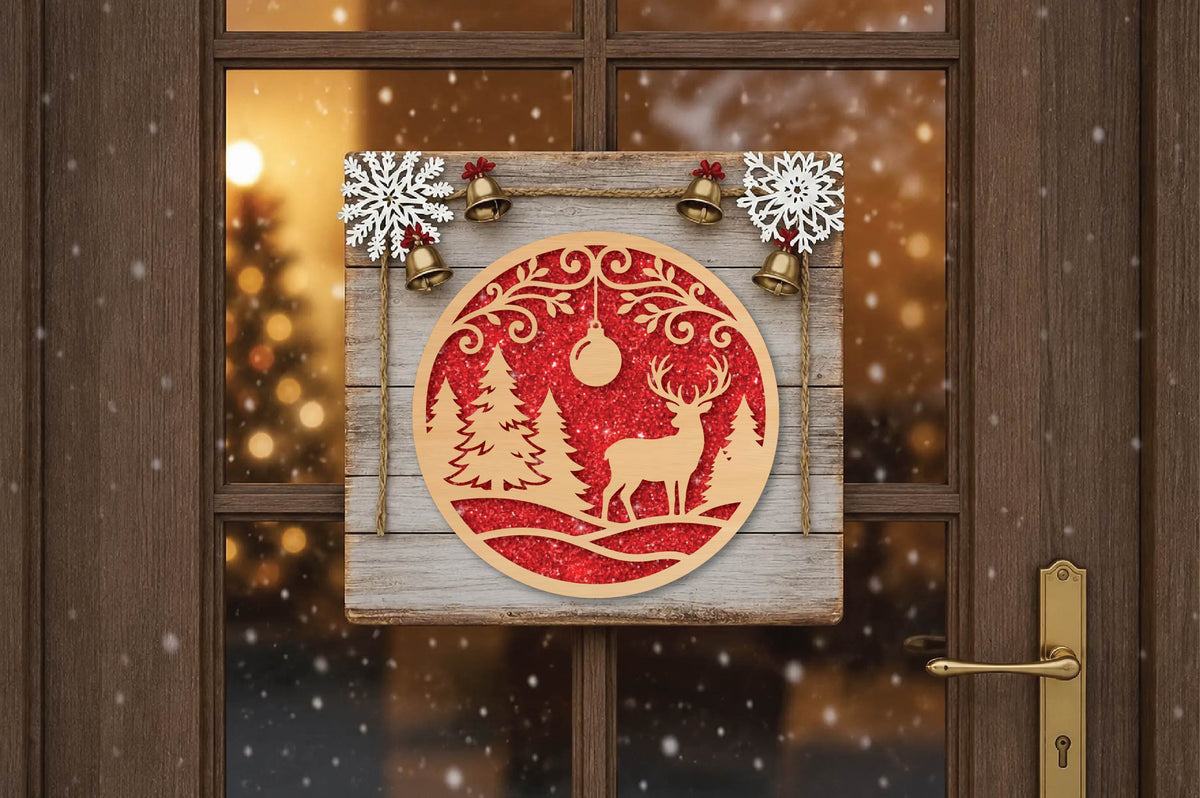 Christmas Deer Ornament Laser Cut SVG, Reindeer Christmas Tree Ornament Cut File, Woodland Holiday Decor