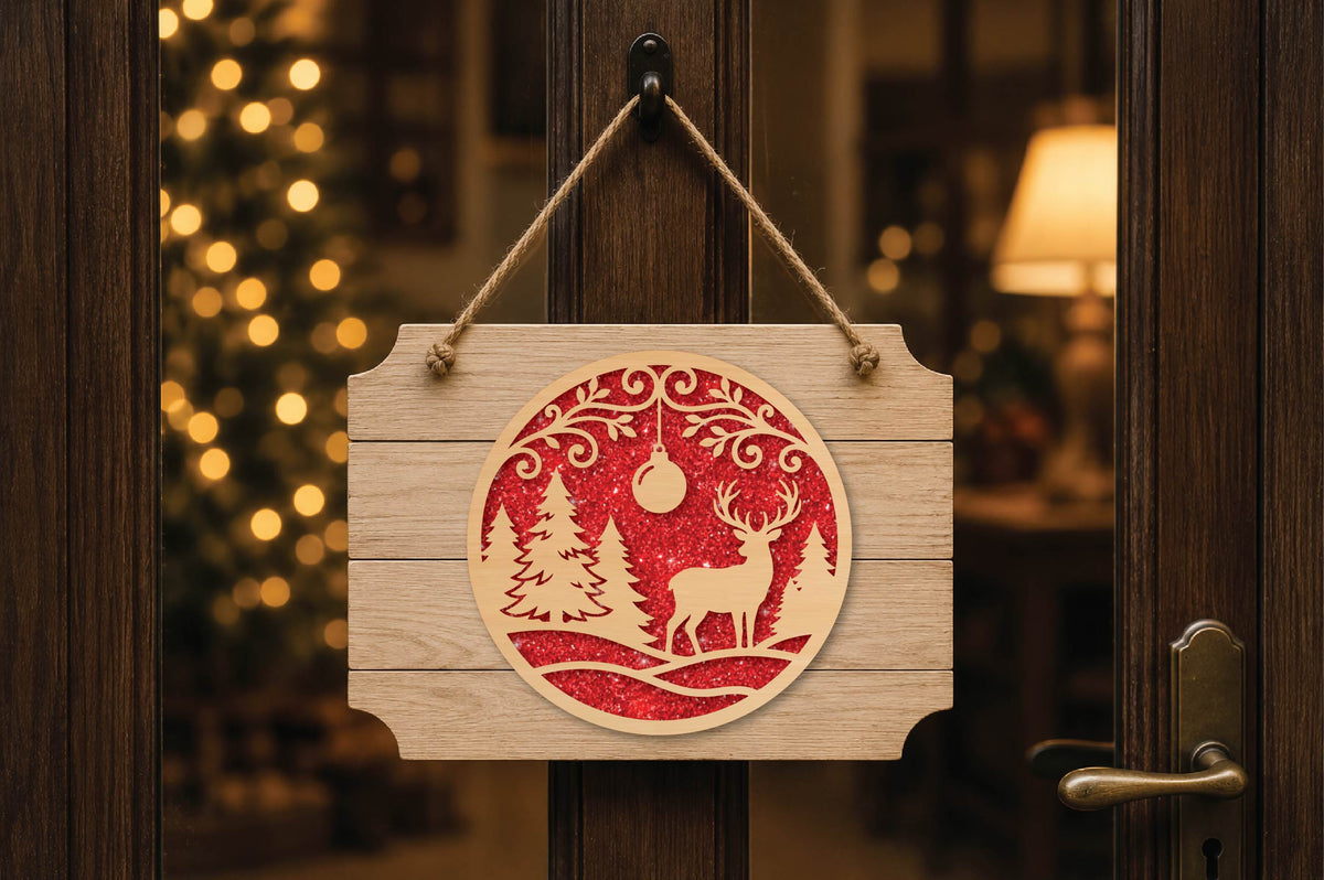 Christmas Deer Ornament Laser Cut SVG, Reindeer Christmas Tree Ornament Cut File, Woodland Holiday Decor