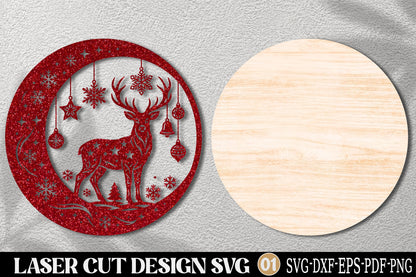 Christmas Deer Laser Cut SVG | Reindeer Christmas Ornament Design