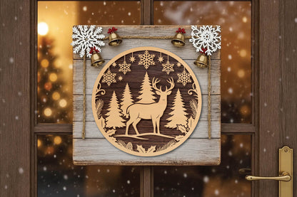 Christmas Deer Laser Cut SVG, Reindeer Woodland Ornament Cut File, Winter Deer Christmas Decor