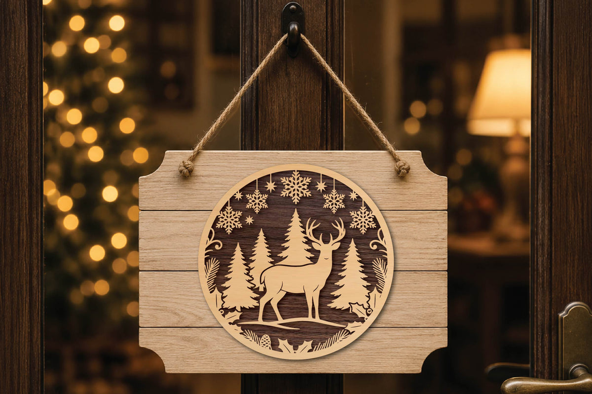 Christmas Deer Laser Cut SVG, Reindeer Woodland Ornament Cut File, Winter Deer Christmas Decor