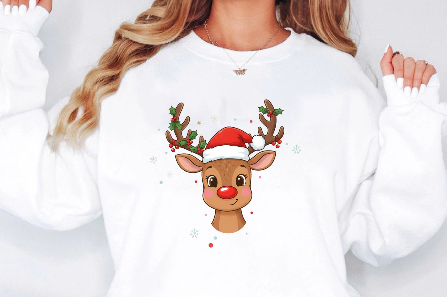 Cute Christmas Reindeer PNG Santa Hat Holiday Sublimation