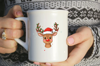 Cute Christmas Reindeer PNG Santa Hat Holiday Sublimation