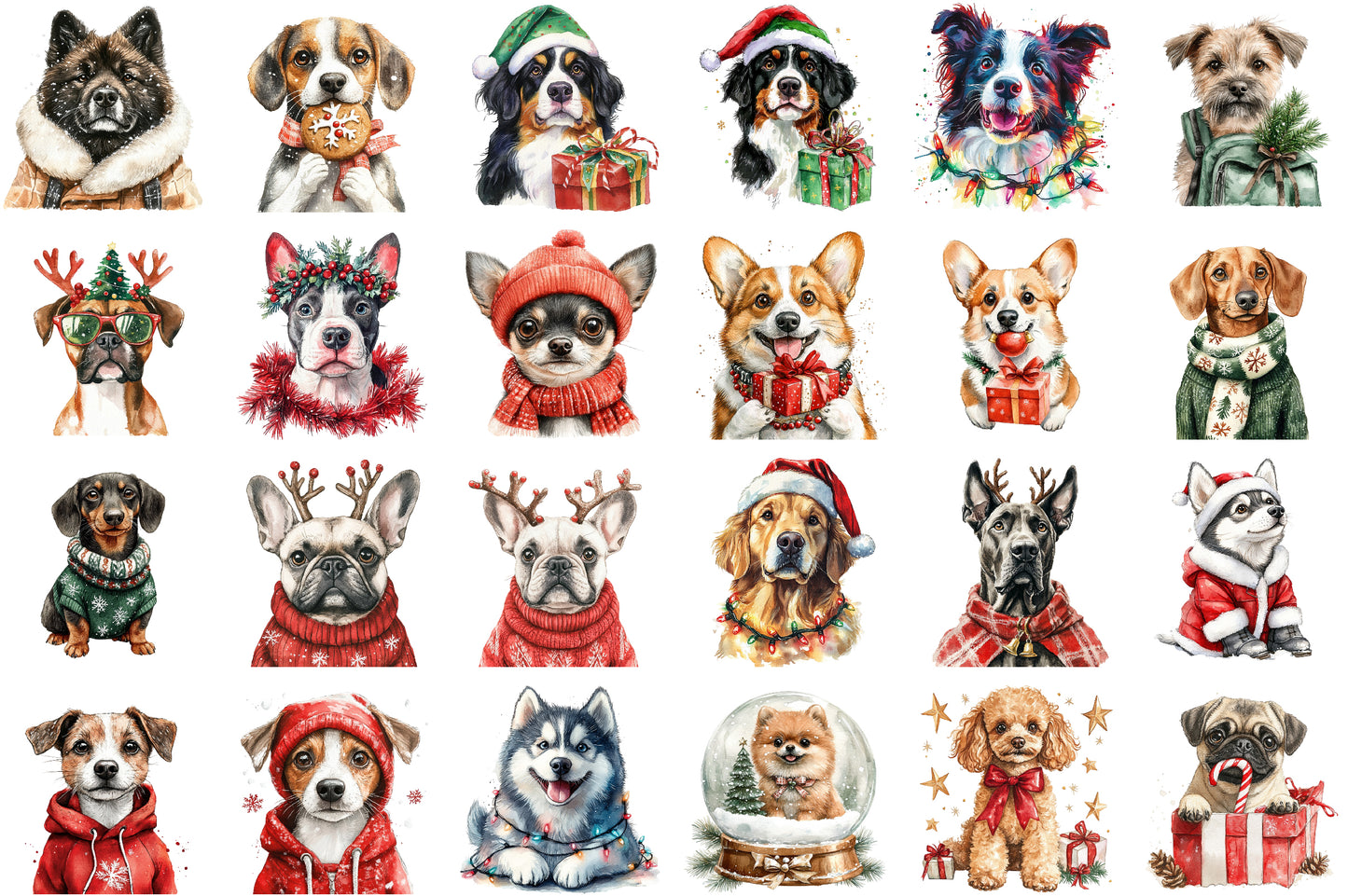 Christmas Dog Breeds Clipart PNG Bundle