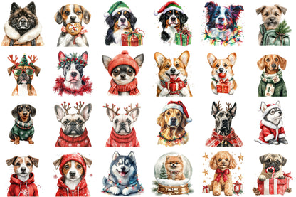 Christmas Dog Breeds Clipart PNG Bundle