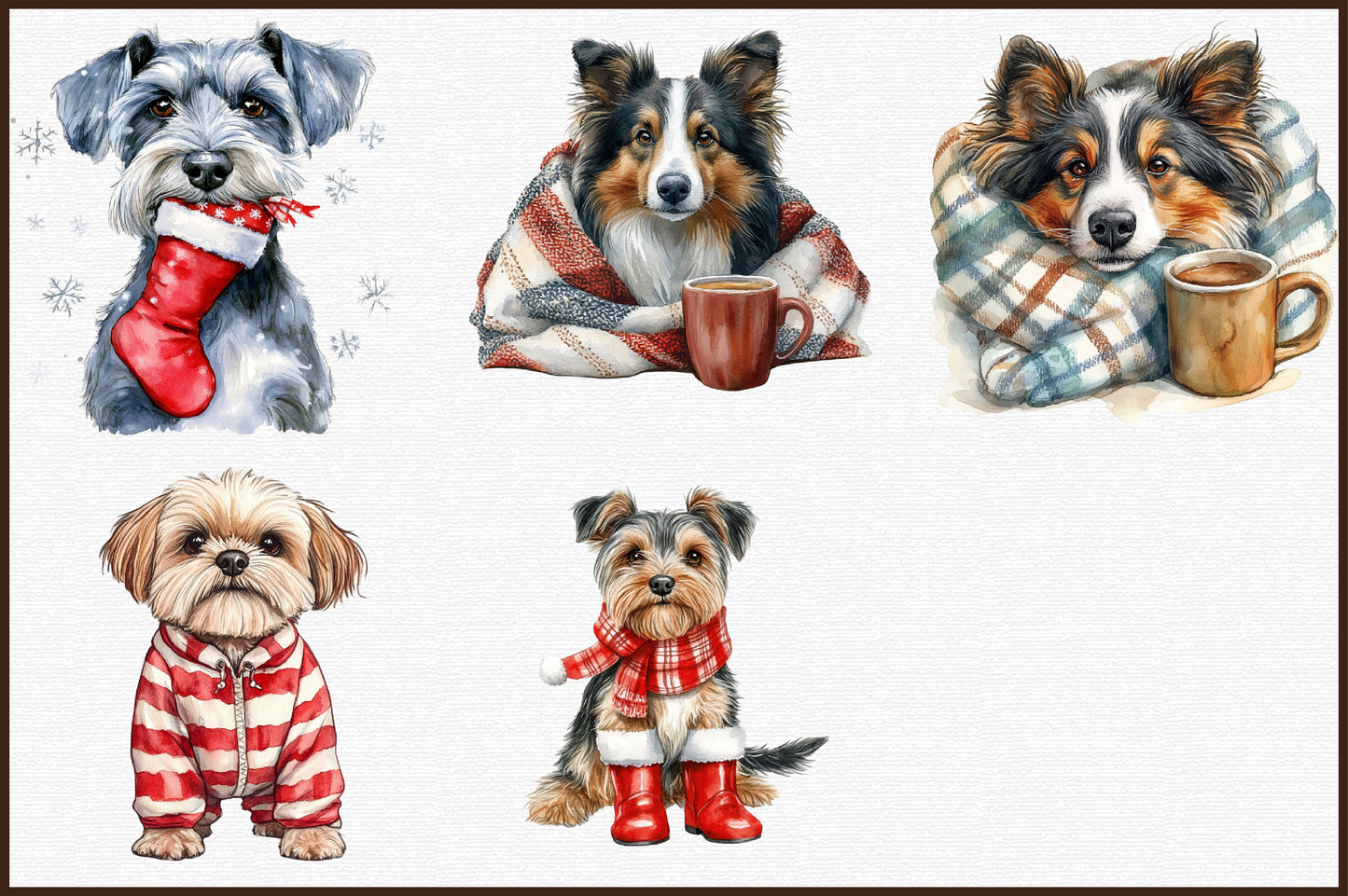 Christmas Dog Breeds Clipart PNG Bundle
