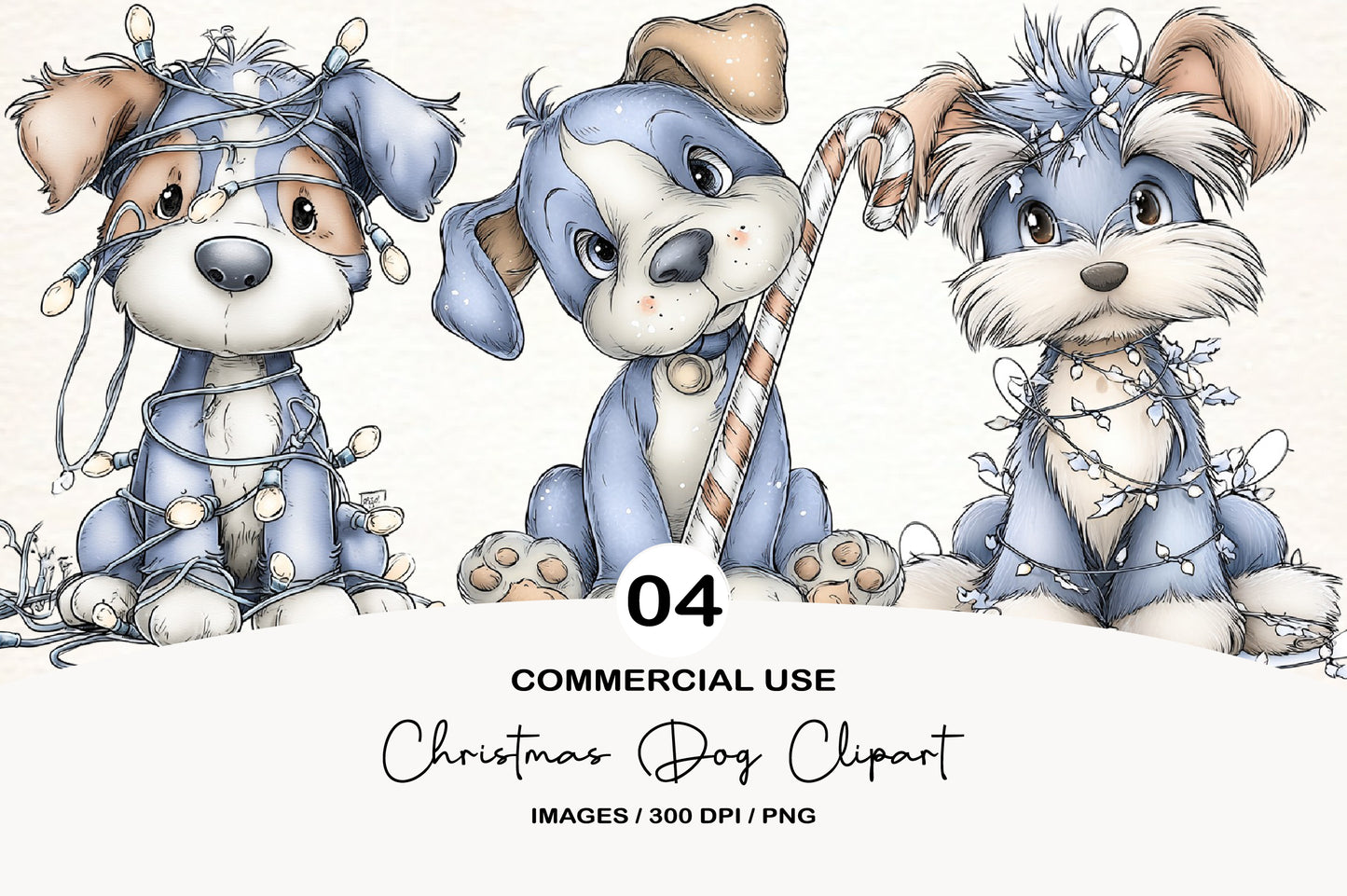 Christmas Dog Clipart Bundle | Cute Watercolor Holiday Dogs PNG | Festive Puppy Clipart
