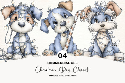 Christmas Dog Clipart Bundle | Cute Watercolor Holiday Dogs PNG | Festive Puppy Clipart