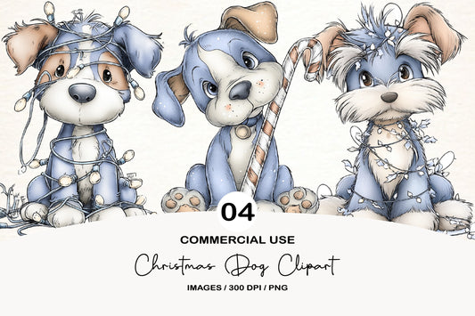 Christmas Dog Clipart Bundle | Cute Watercolor Holiday Dogs PNG | Festive Puppy Clipart