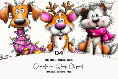Christmas Dog Clipart PNG Bundle | Cute Watercolor Holiday Dog Clipart | Festive Christmas Puppy PNG