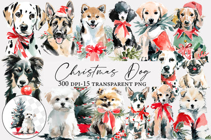 Christmas Dog PNG Watercolor Holiday Puppy Clipart Sublimation
