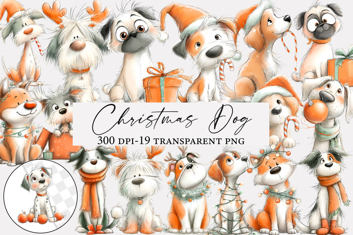 Christmas Dog PNG Cute Holiday Puppy Clipart Sublimation Design