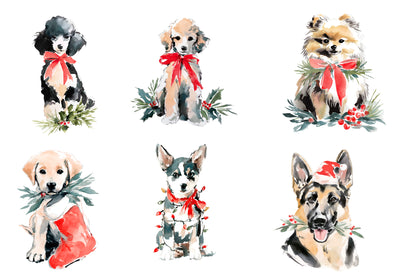 Christmas Dog PNG Watercolor Holiday Puppy Clipart Sublimation