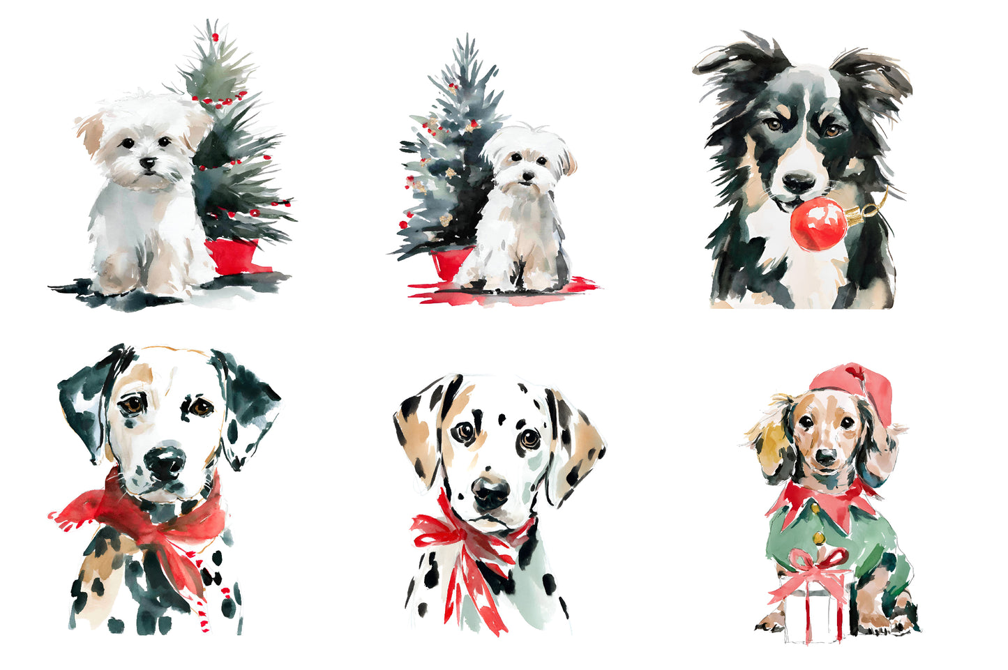Christmas Dog PNG Watercolor Holiday Puppy Clipart Sublimation