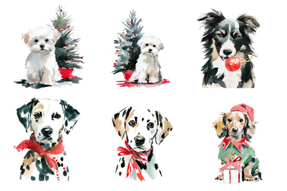 Christmas Dog PNG Watercolor Holiday Puppy Clipart Sublimation