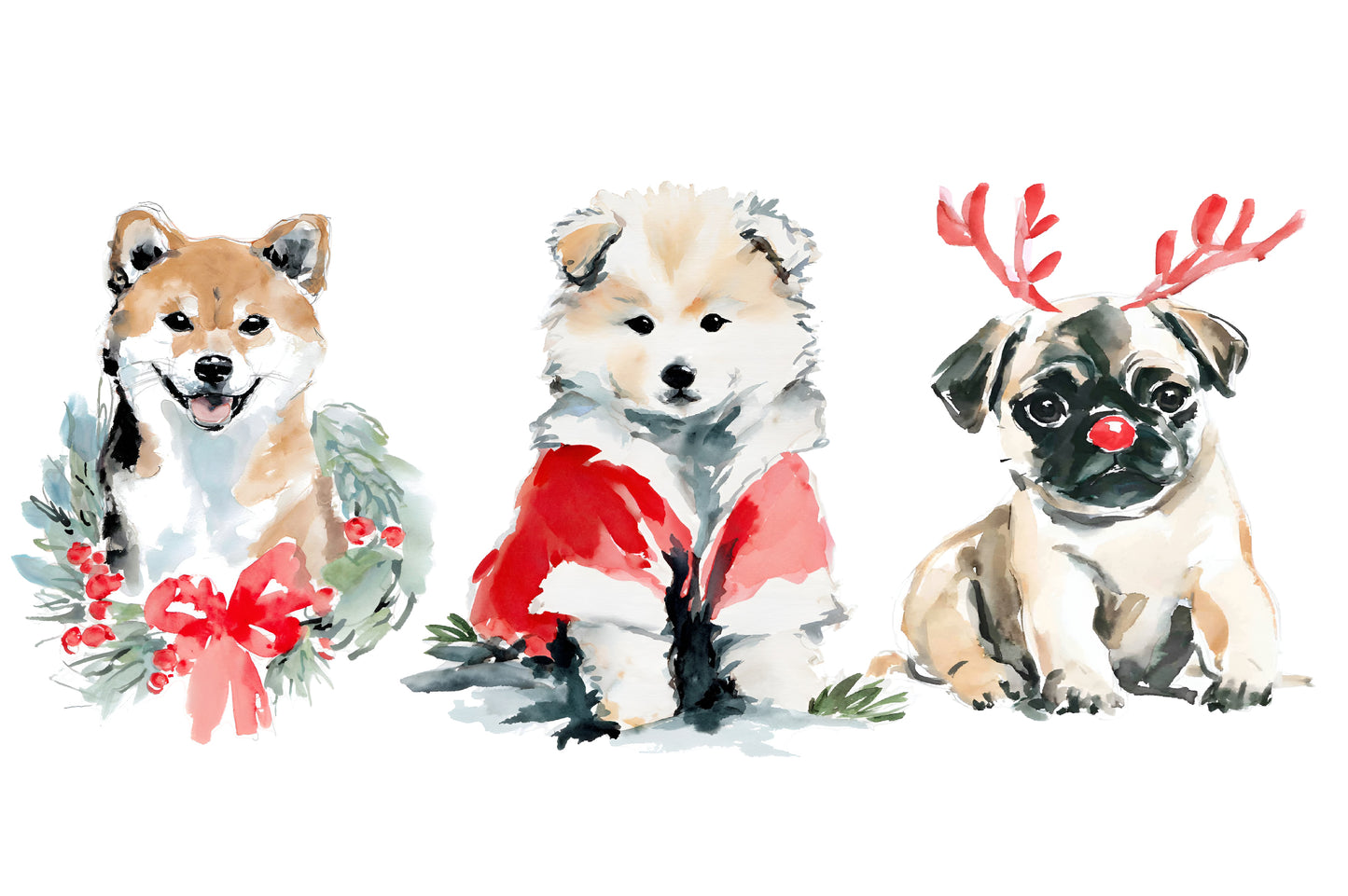 Christmas Dog PNG Watercolor Holiday Puppy Clipart Sublimation