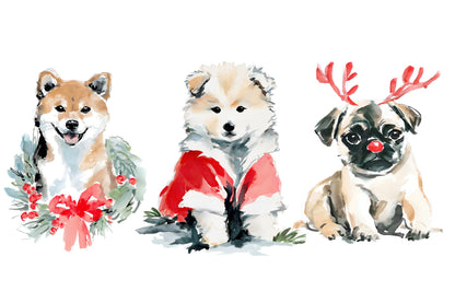 Christmas Dog PNG Watercolor Holiday Puppy Clipart Sublimation