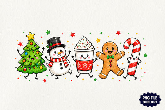 Cute Christmas Doodle Characters PNG Christmas Sublimation