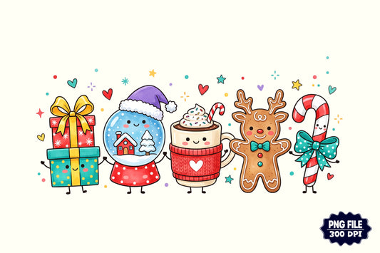 Christmas Doodle Characters PNG Cute Holiday Christmas Clipart