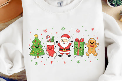 Christmas Doodle Characters PNG, Cute Santa Tree Gift Gingerbread Sublimation Design