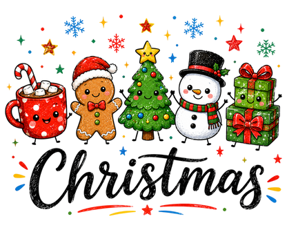 Christmas Doodle Characters Gingerbread Snowman Christmas Tree PNG