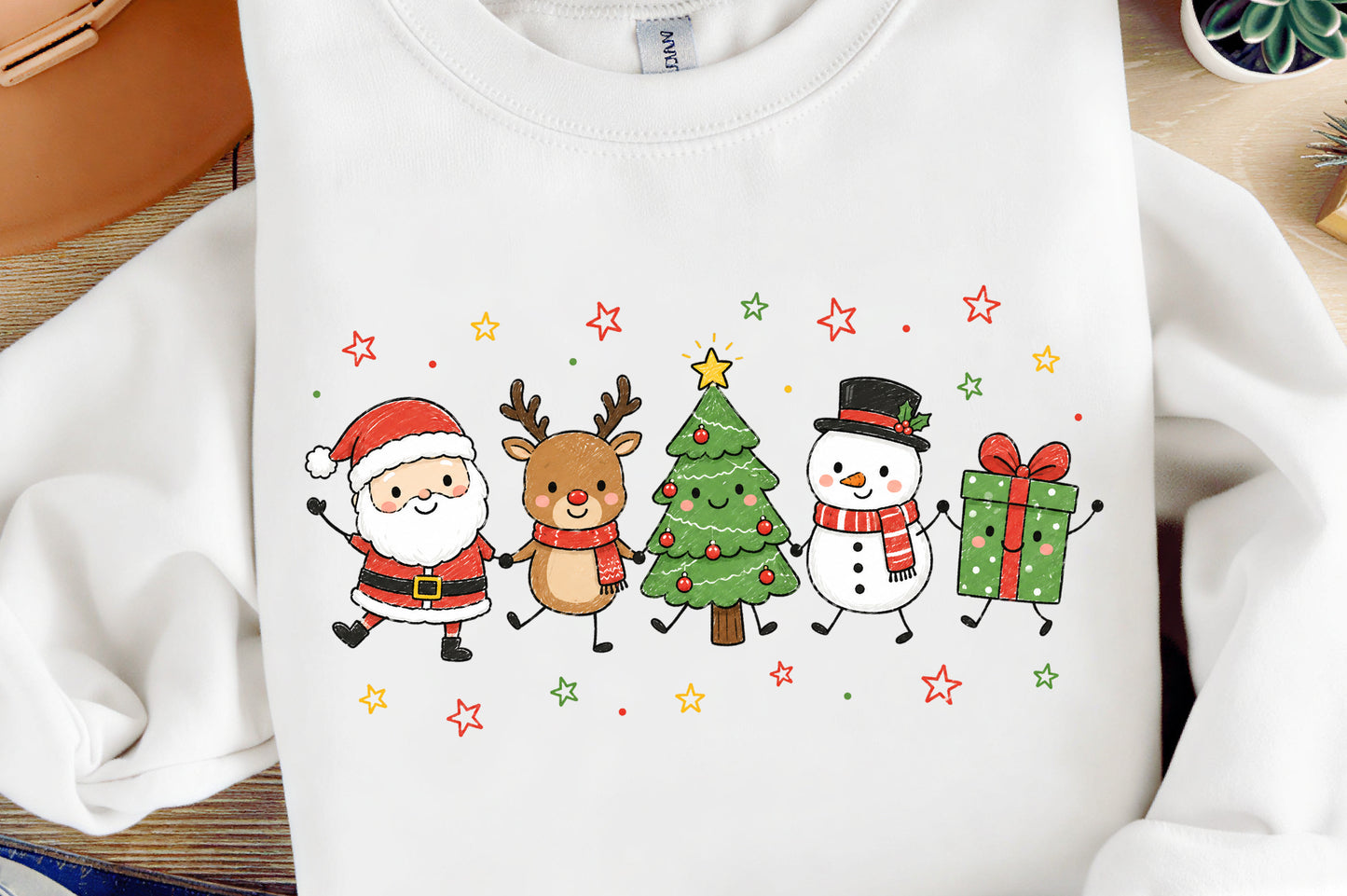 Cute Christmas Doodle Characters PNG, Santa Reindeer Tree Snowman Gift Sublimation