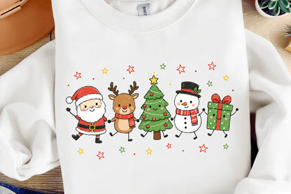 Cute Christmas Doodle Characters PNG, Santa Reindeer Tree Snowman Gift Sublimation