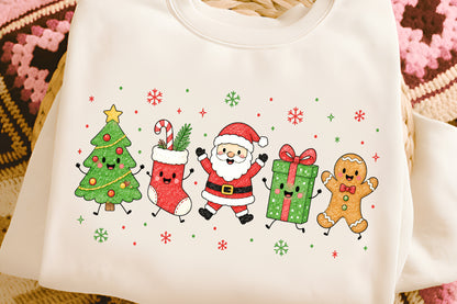 Christmas Doodle Characters PNG, Cute Santa Tree Gift Gingerbread Sublimation Design