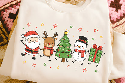 Cute Christmas Doodle Characters PNG, Santa Reindeer Tree Snowman Gift Sublimation