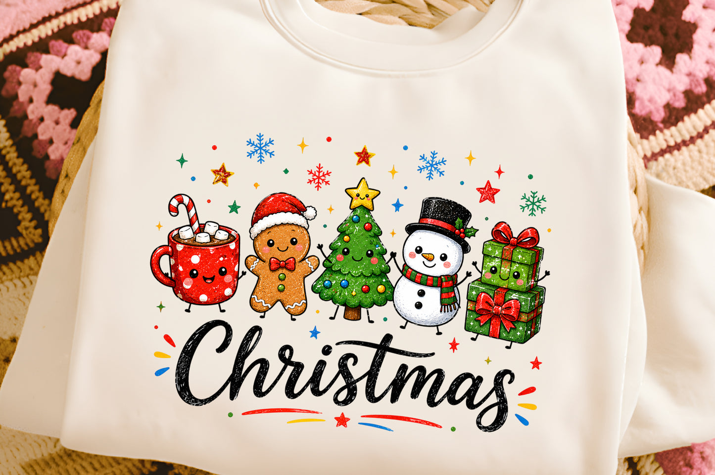 Christmas Doodle Characters Gingerbread Snowman Christmas Tree PNG