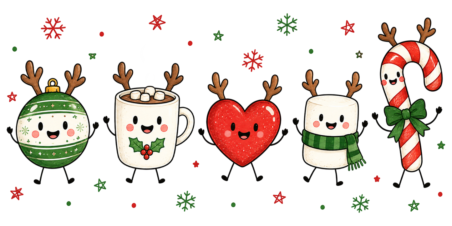 Cute Christmas Doodle PNG, Hot Cocoa Candy Cane Ornament Holiday Sublimation Design